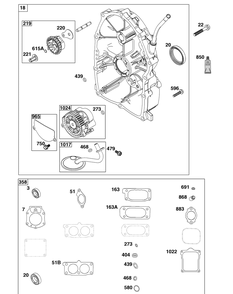 Crankcase Cover/Sump Group Diagram and Parts List for 613477-0250-J1 400000 - 699999 Briggs and Stratton Engine